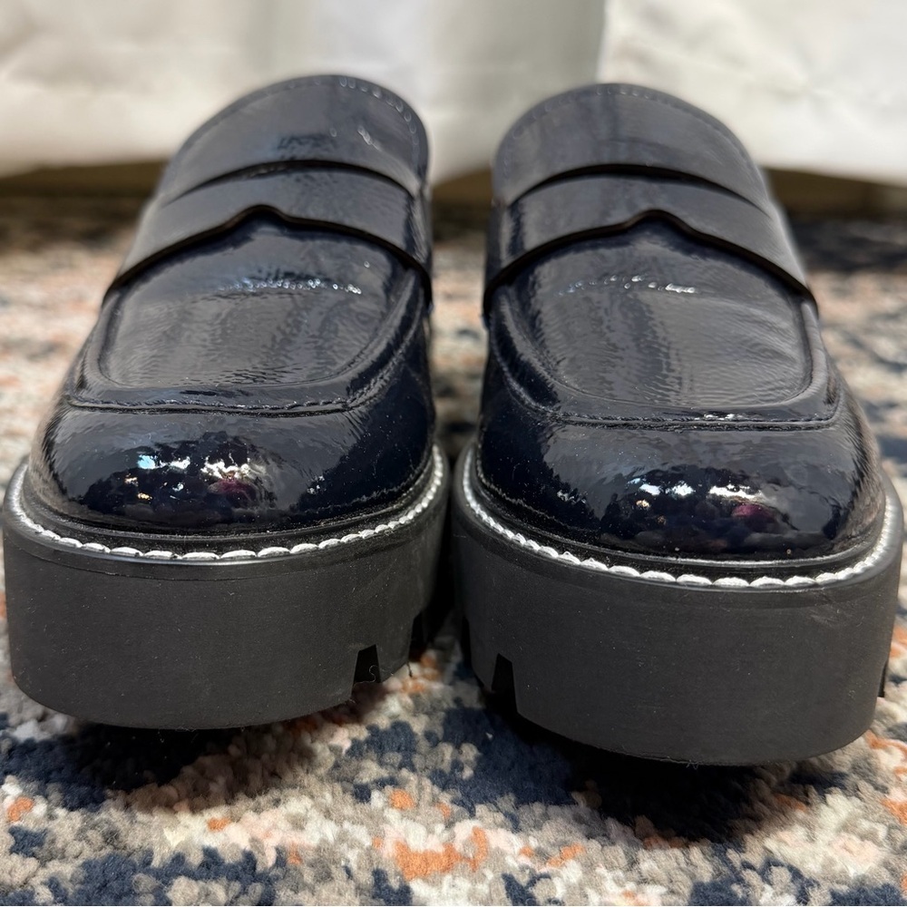 Franco Sarto ‘Balin’ Lug Sole Chunky Loafer in Navy Blue Patent Leather Size 10 - Picture 4 of 16